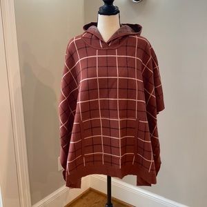 Tahari rayon blend poncho wrap neutral windowpane lightweight hooded one size